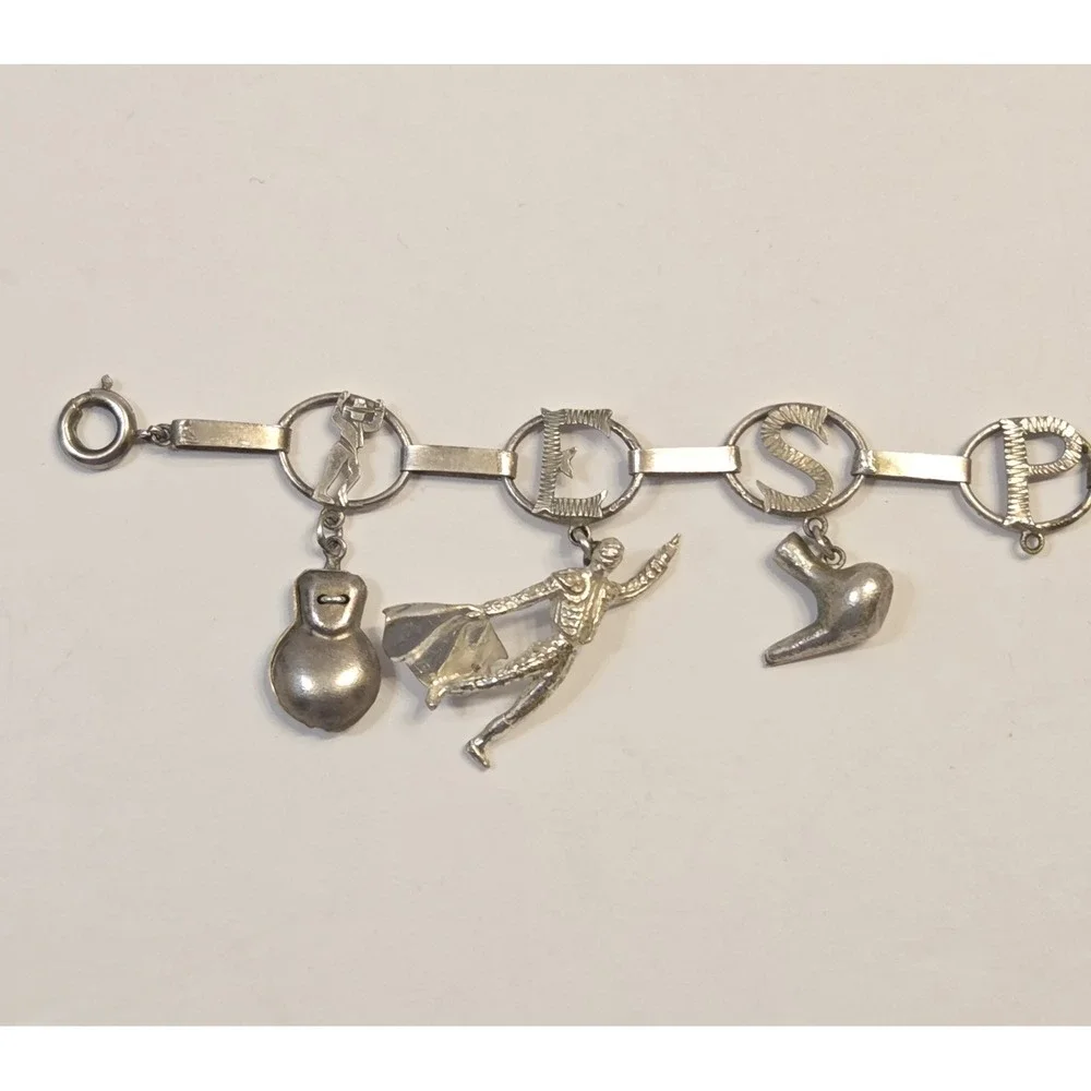 Vintage Alpaca Silver Espana Charm Bracelet 8